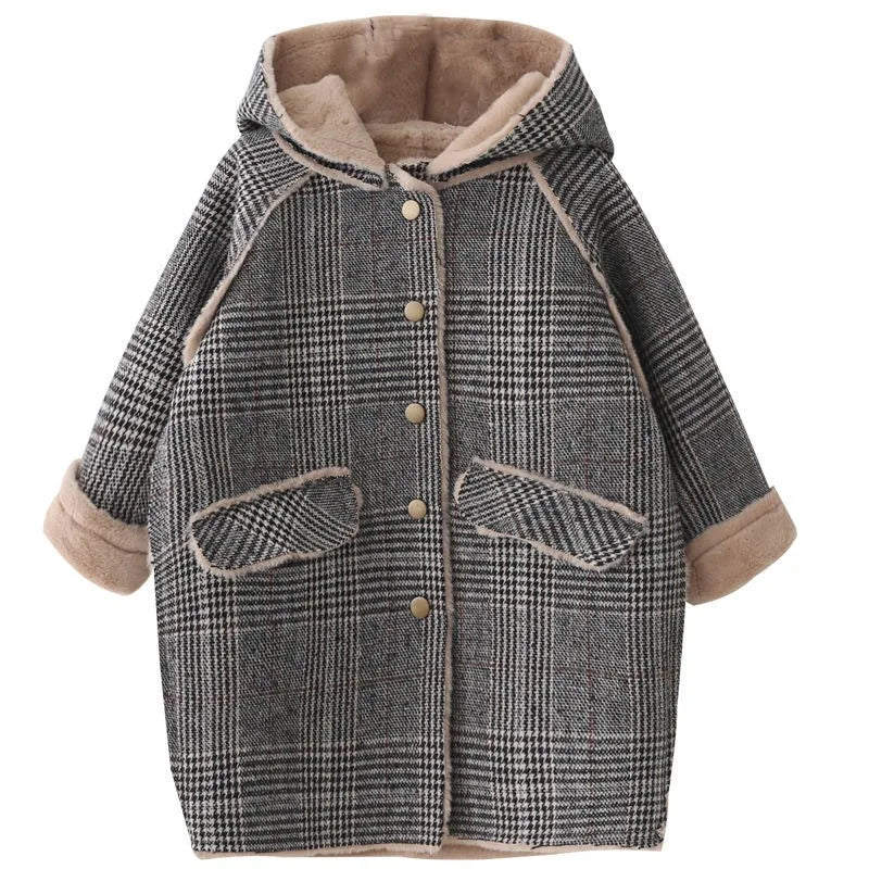 New Arrival 2025 Winter Kids Unisex Woolen Coat Faux Fur Lined Stylish Quilted Design Warmth Fashion for Children