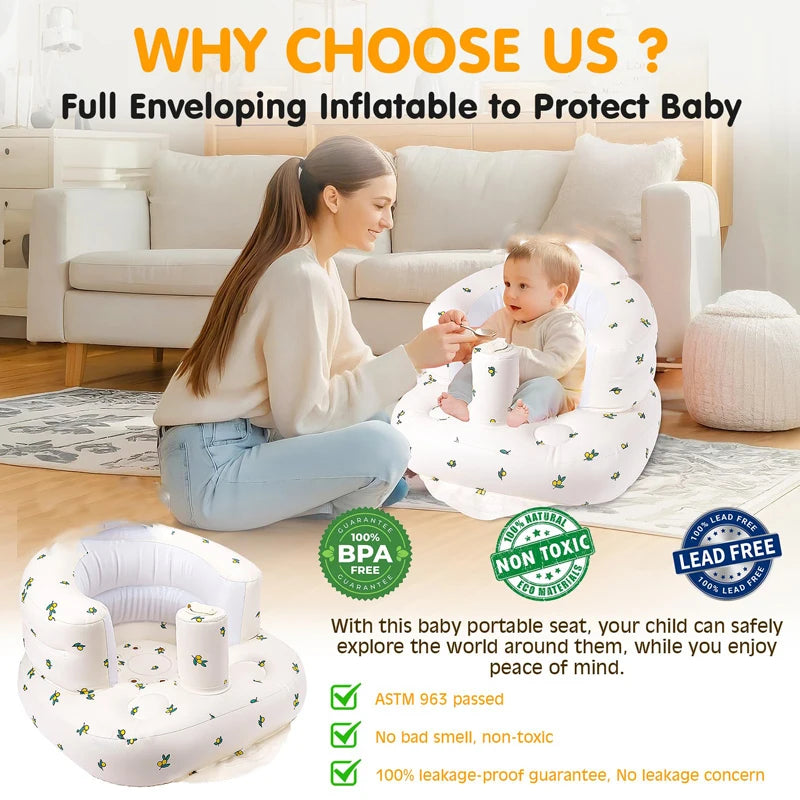 Inflatable Baby Sofa for Babies 3 Months & Up,Children Inflatable Sofa,Baby Seats for Infants, Blow Up with Built in Air Pump