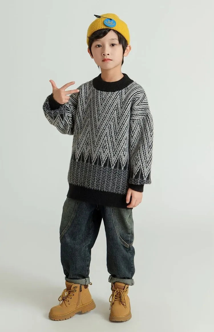 Heavyweight Winter Boys' Sweater Thickened Knit Mink Fur Warm Stylish Tween Oversized Teenager Autumn Winter Coat