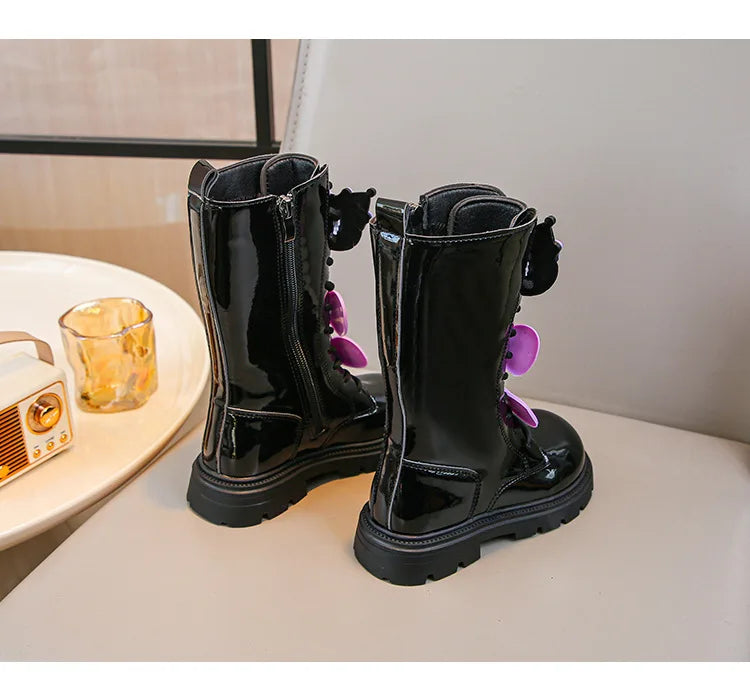 Kids'Casual Shoes Long Boots PU Leather Cartoon Kuromi Winter Shoes For Girls Anti-slip Warm Black Beige Shoes Size 26-37