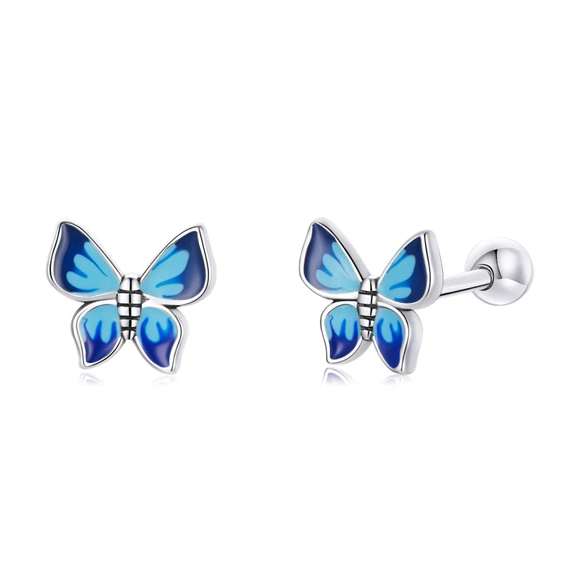 Bamoer 925 Sterling Silver Luxury Girl Earrings Rainbow Butterfy Cute Fancy Funny Ear Stud Original for Women Party Fine Jewelry