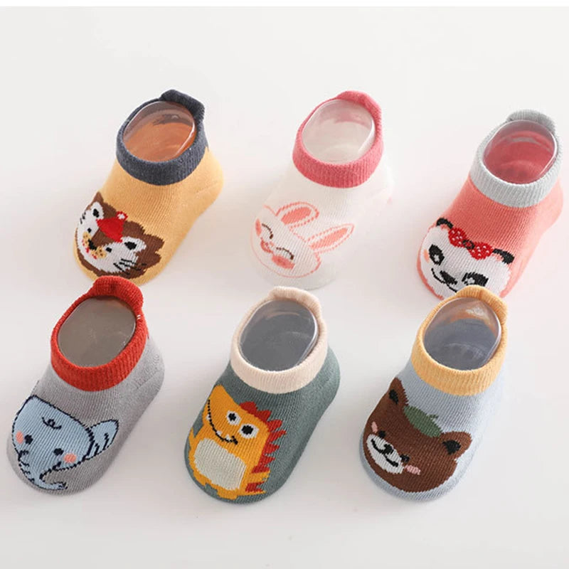 6 Pairs Spring Summer Kids Cotton Socks Children Autumn Cute Cartoon Animal Pattern Comfy Breathable Baby Non-slip Floor Socks
