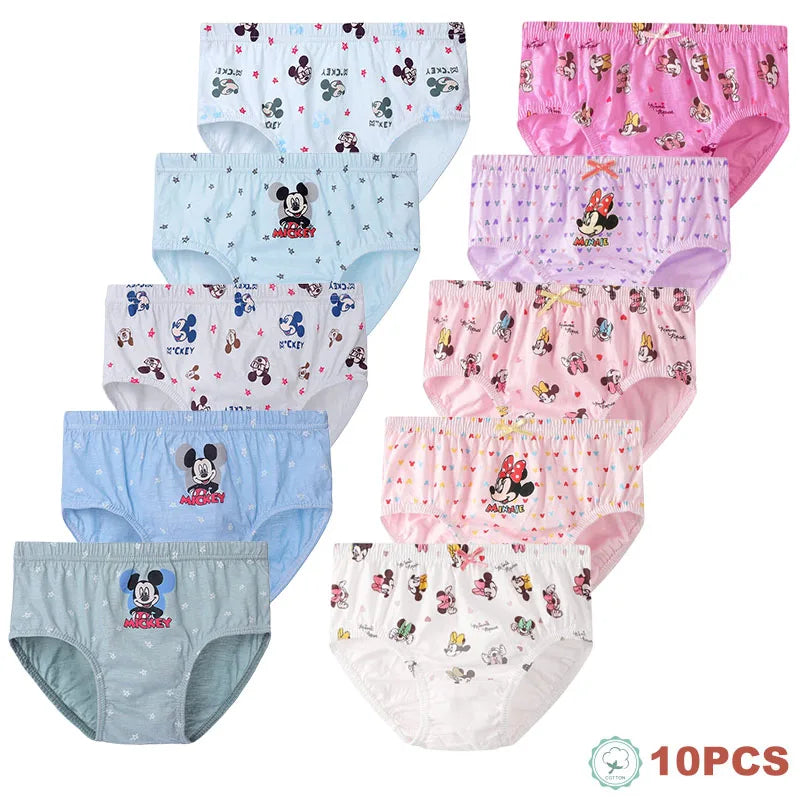 5/10Pcs Cotton Children Triangle Underwear Cute Mickey Minnie Cartoon Girls Panties Soft Unisex Underpants Kids Briefs For Boys