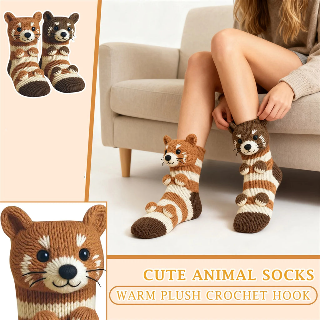 3D Christmas Knitted Animal Socks Cute Cozy Fuzzy Thick Warm Crew With 3D Ears For Women Teens Kids Home Winter Holiday Gift