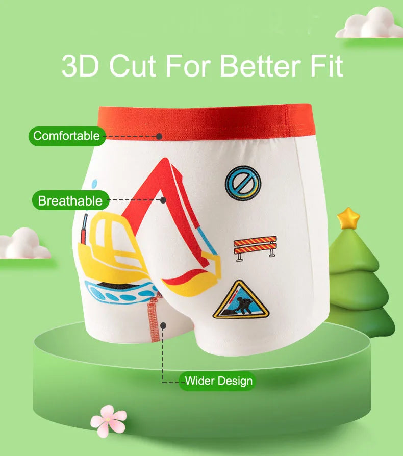 4/8 Pieces Boys Cotton Boxer Briefs Truck Car Graphic Print Kids Boxer Shorts Breathable Comfortable Washable Children Underwear