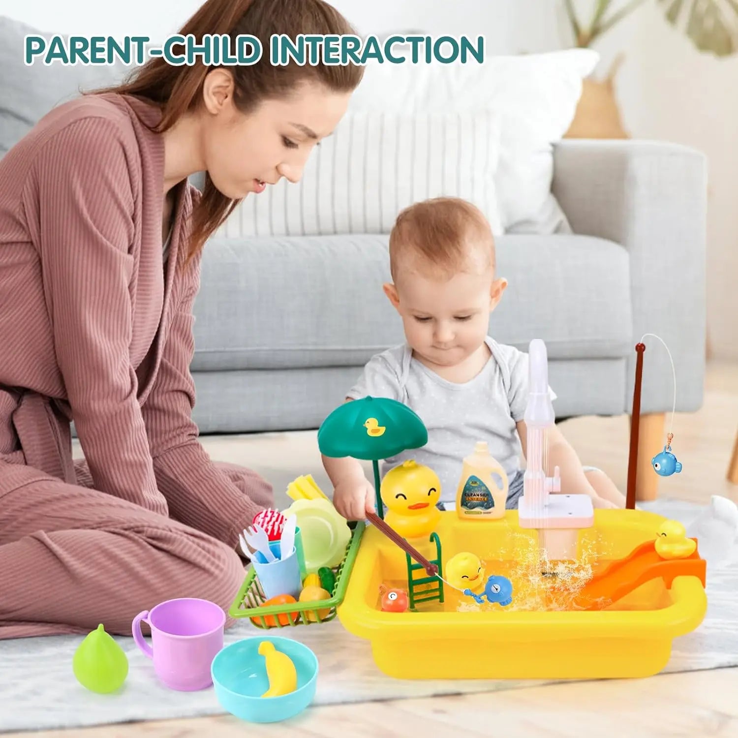 Play Sink with Running Water Kitchen Sink Toys Electric Faucet Play Kitchen Toy Pool Floating Fishing Toys for Water Play