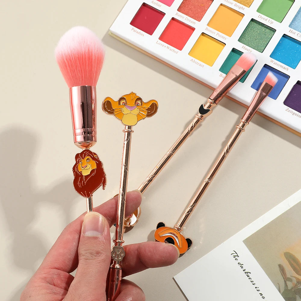 4pcs Lion King makeup brush set, cartoon cute Simba eye shadow brush, metal fiber makeup brush, eye makeup tools suitable f