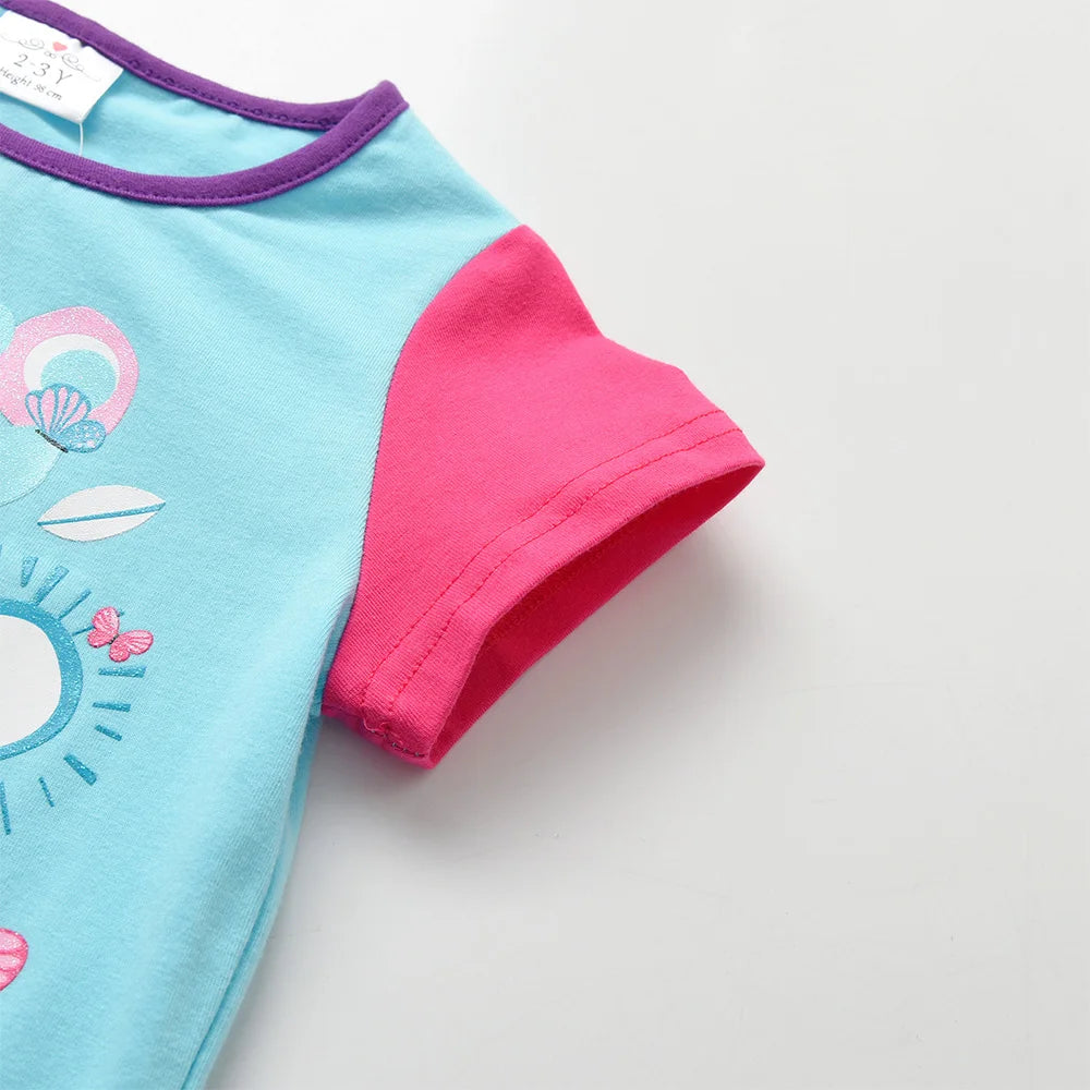 VIKITA Girls Doll Print Cartoon T Shirt Kids O Neck Cotton School Daily Tops and Tees Casual Wear Kids Summer Short Sleeve Tees