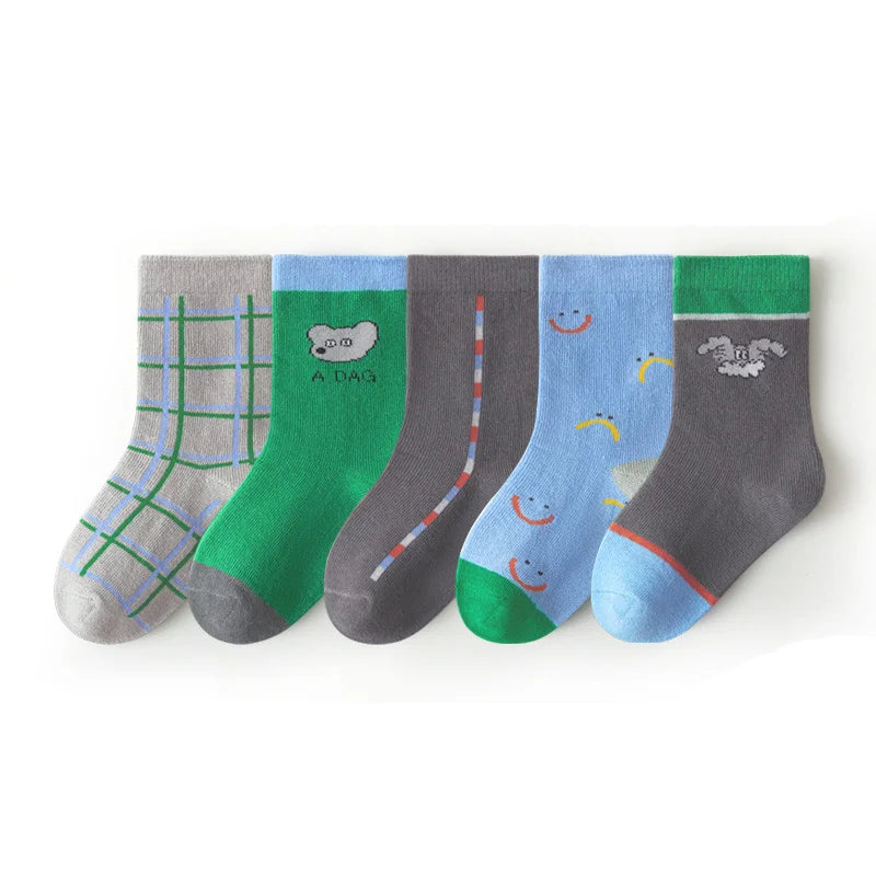 5/10 pairs/lot Kids Casual Socks for Boys 2025 New Cartoon Dinosaur Print Children Ankle Short Breathable Cotton Toddler Sock