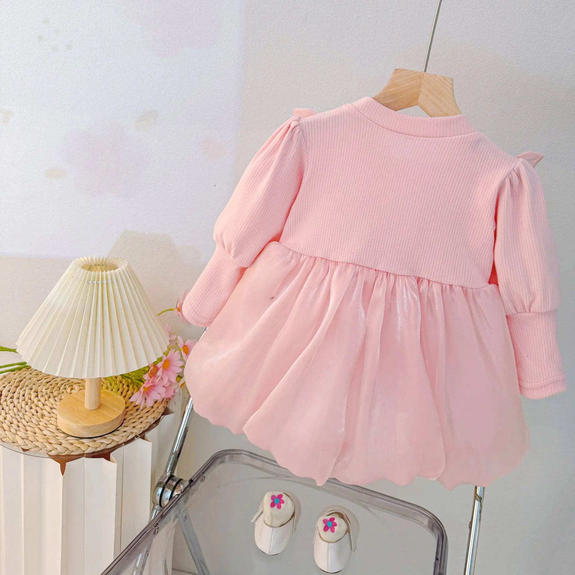 Sweet Bow Baby Girl Princess Dress, Spring And Autumn New Fake Two-Piece Long Sleeved Children'S Clothing For Babies Aged 0-3