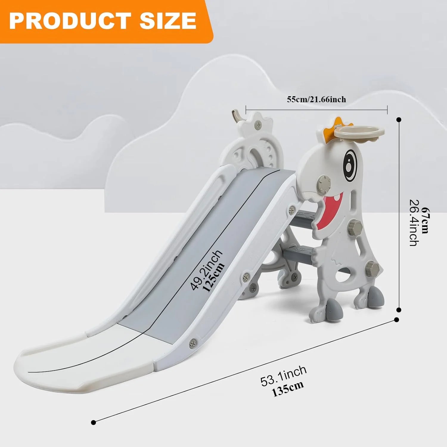 Dinosaur Slide Kids Toddler Indoor Slide Playset Indoor  Outdoor Playground Toddler Climber Playset with Basketball Hoop