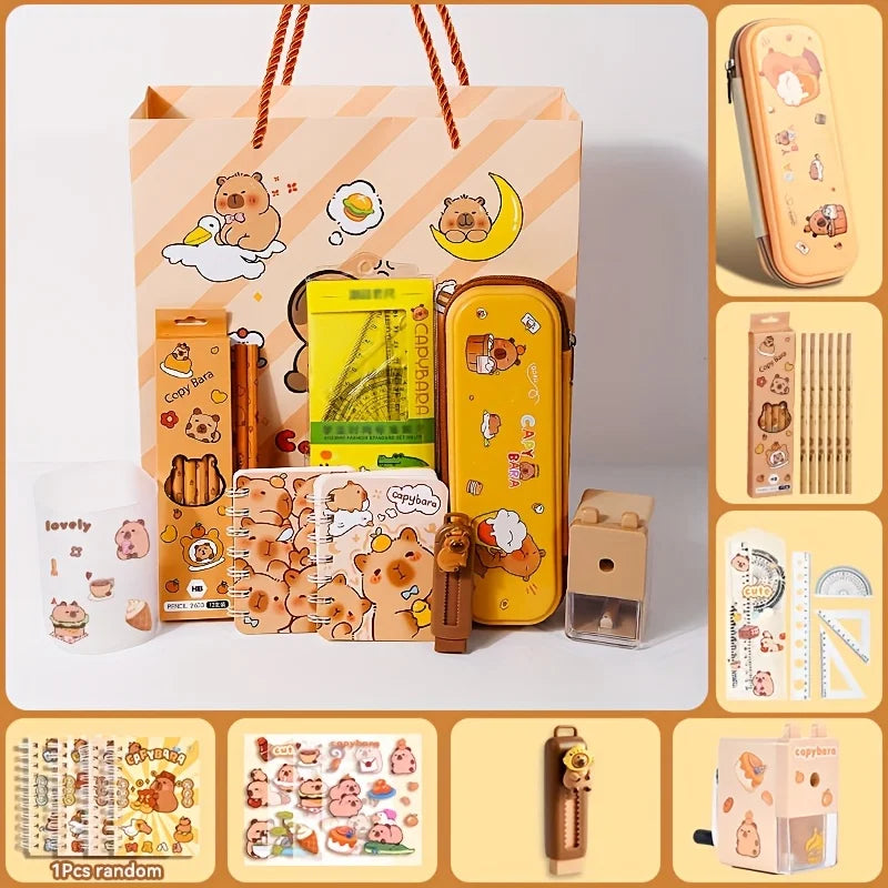 Capybara Stationery Gift Box Set Pencil Case Notebook Pencil Eraser Ruler Kawaii Student Back to School Learning Supplies