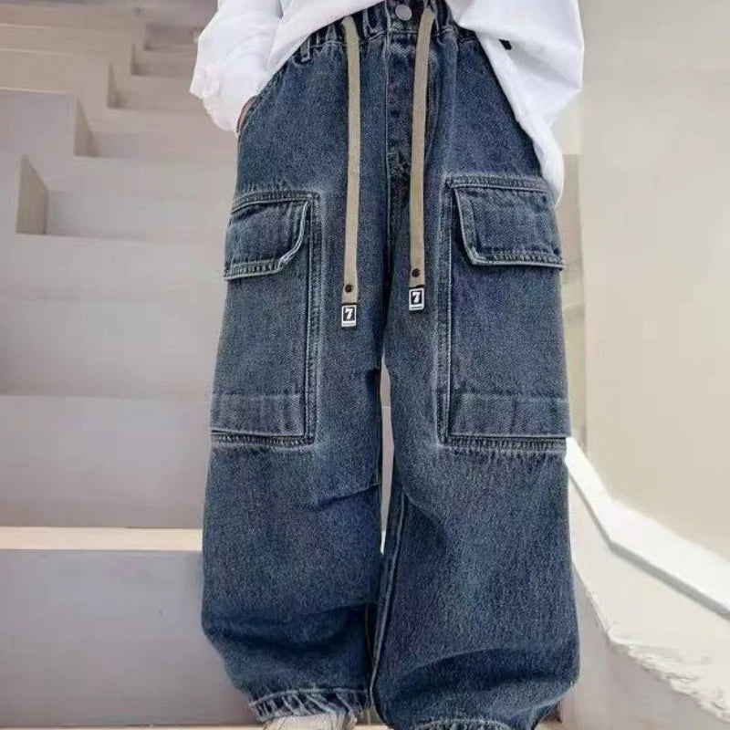 Boys Workwear Jeans Thin Spring 2025 New Style Casual Cargo Pants for Kids 3-8 Years Old