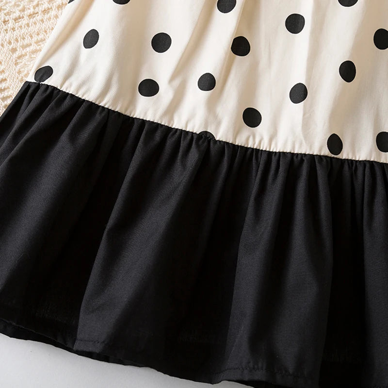 Sweet Black Bow Baby Girl Dress, Summer New Polka Dot Sleeveless Children'S Clothing With Free Hat (9 Months-4 Years Old)