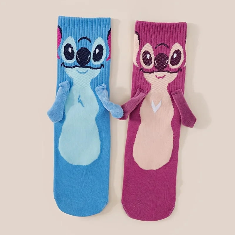 Stitch hand in hand sock sock female Japanese cartoon cartoon tube stack sock cute children Christmas sock gift