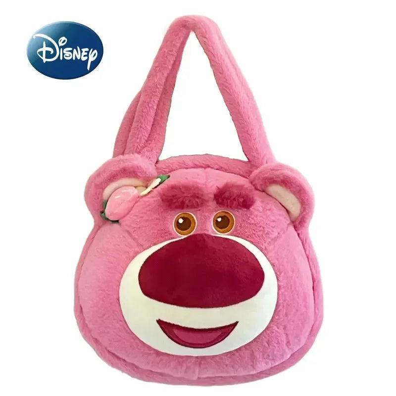 Disney Strawberry Bear New Girl Plush Shoulder Messenger Bag Cartoon Cute Girl Handbag Fashion Trend Plush Girl Bag High Quality
