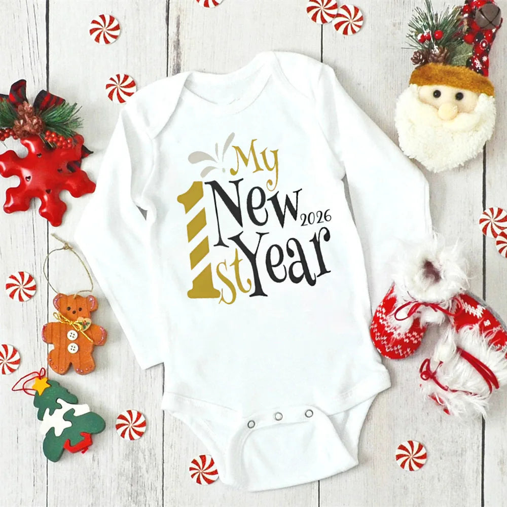 It's My 1st New Year 2026 Baby Rompers Newborn Long Sleeve Infant Jumpsuit First New Year Baby Bodysuit Toddler New Year Ropa