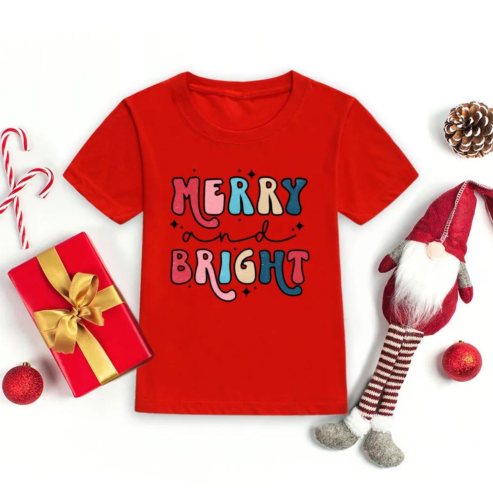 Christmas Kids T-shirt Xmas Boys Girls Clothes Christmas Party Kid Gift Shirts Xmas Children Short Sleeve Shirt Child Outfits