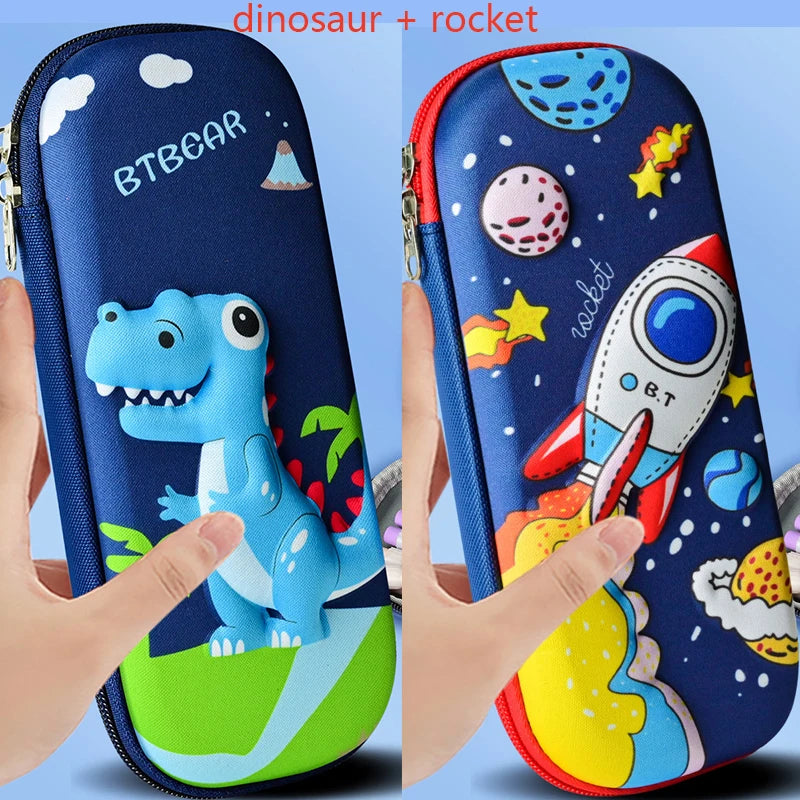 EVA Pencil Case Kawaii School Stationery 3D Dinosaur Pen Case School Supplies Cute Rocket High Capacity Pencil Box