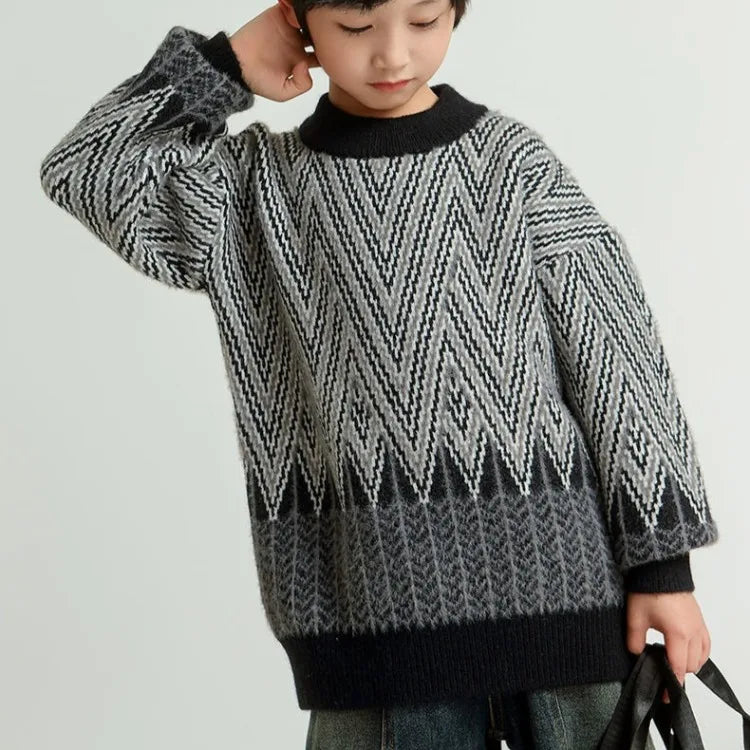 Heavyweight Winter Boys' Sweater Thickened Knit Mink Fur Warm Stylish Tween Oversized Teenager Autumn Winter Coat