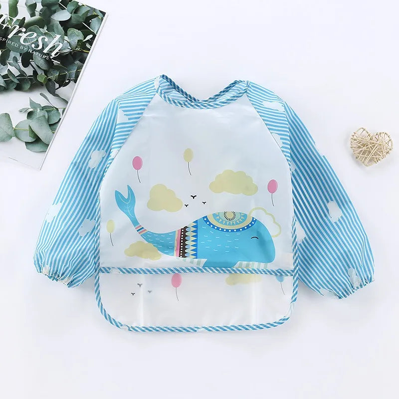 PANGDUBE Waterproof Art Smock Long Sleeve Coverall with Pocket Toddler Painting Apron Baby Feeding Bib for Boys Girls Bib