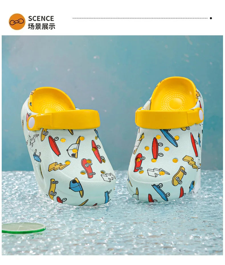 Kids'Sandals PU Leather Summer Beach Shoes Printing For Children Breathable Soft Thick Bottom Khaki Yellow Shoes Size 26-38