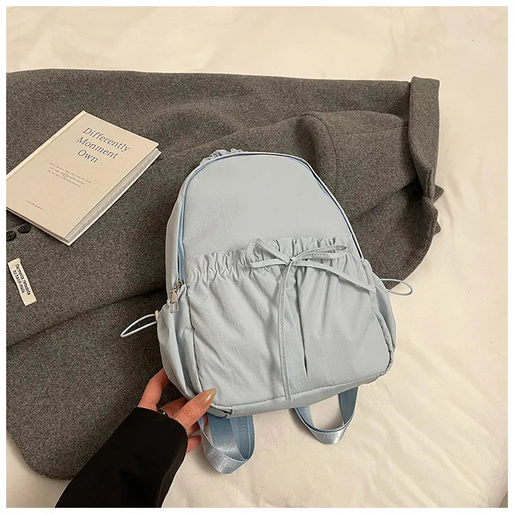 Personalized Embroidered Name Simple Versatile Drawstring Bow Backpack Large Capacity Backpack School Travel For Gifts Backpack