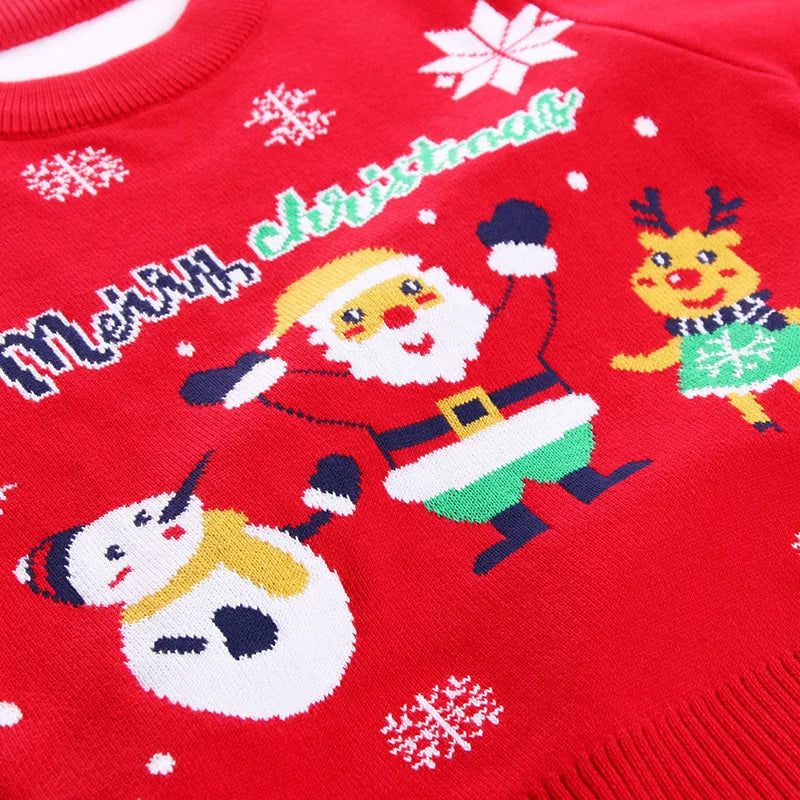 Winter Children Sweater Red Santa Claus Snowflake Pattern Boy Girl Knitting Sweater Happy New Year Gift Kid Christmas Clothing