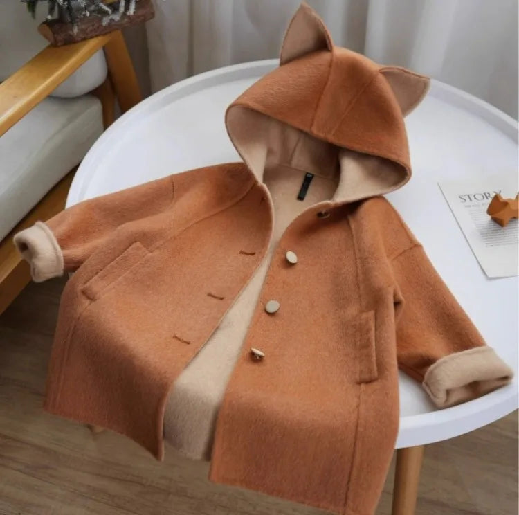 2025 Autumn New Kids Cartoon Cute Fox Wool Coat Thickened Warm Winter Outerwear for Boys Girls Toddler To Teen
