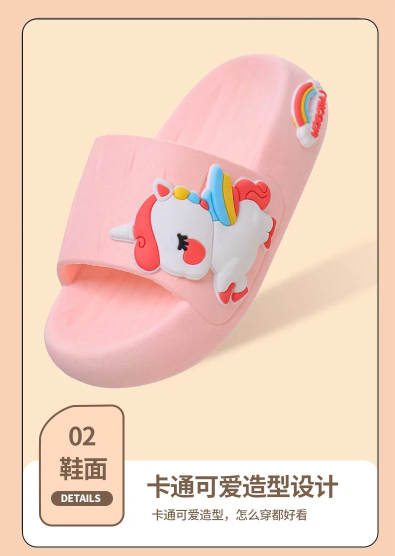 Summer Kids Home Shoes Flip Flops Baby Girls Slippers for Children Cartoon Unicorn Bathroom Antislip Thick Sole Slides 2-8 Years