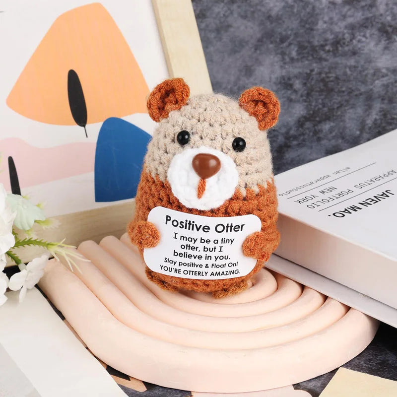 Positive Crochet Otter DIY Gift Funny Emotional Support Handmade Ornaments Gifts for Friend Mini Mental Health Encouragement