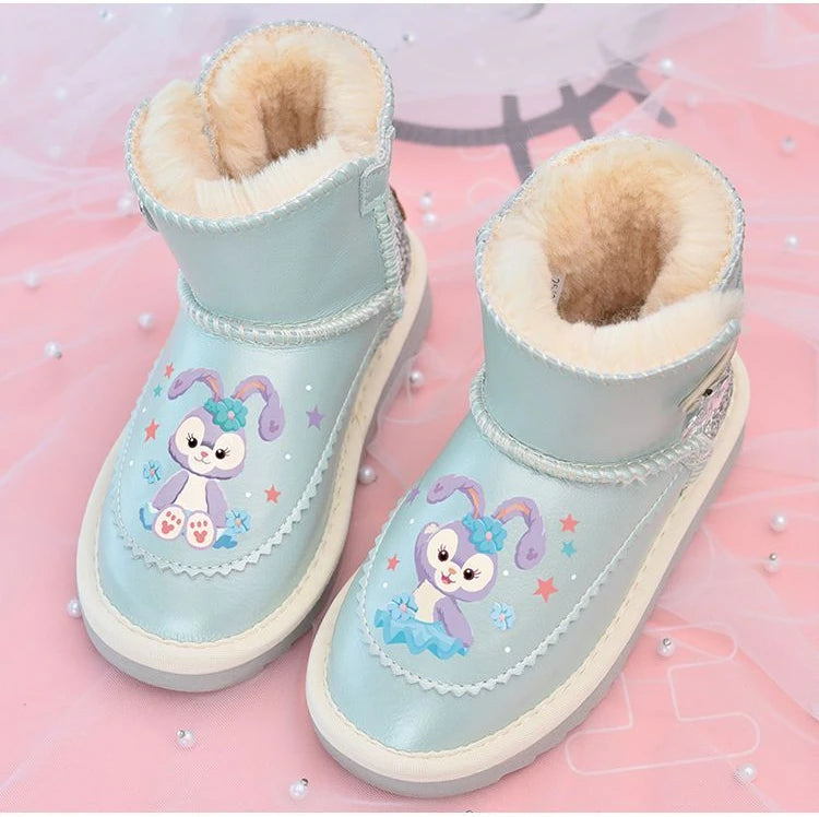 Disney Girls' Snow Boots Genuine Leather StellaLou Cartoon Waterproof Winter Children's Shoes Baby Girls' Thickened Ankle Boots
