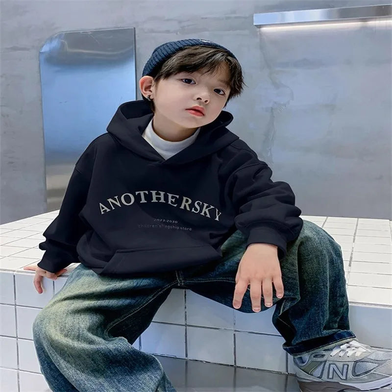 Boys' Korean-Style Oversized Hooded Sweatshirt for Spring & Autumn 2025 New Arrival - Medium/Large Size Stylish Kids Top