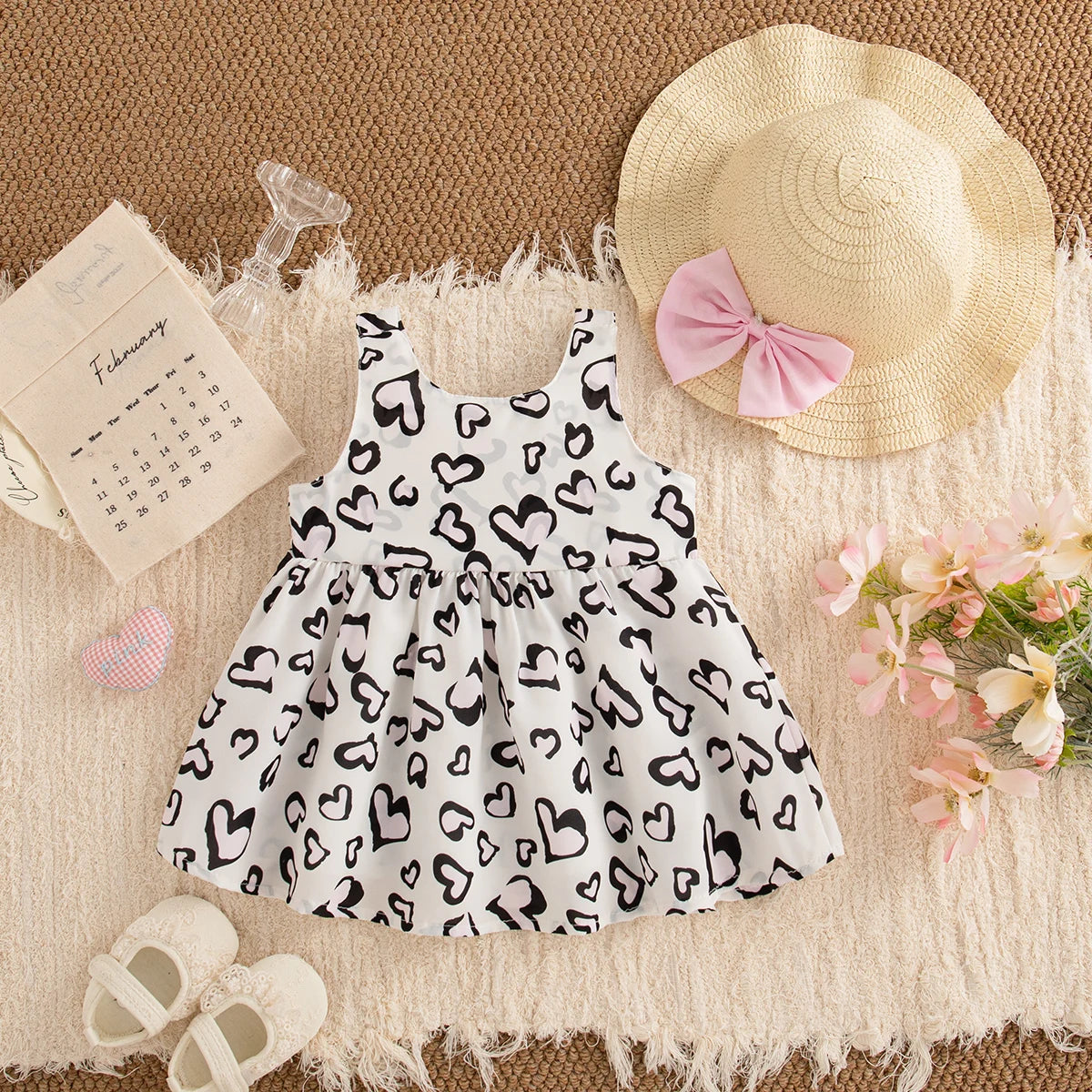 Summer New Sweet Bow Baby Girl Dress, Cute And Caring Children'S Clothes With Free Hat Suitable For Babies Aged 6-24 Months