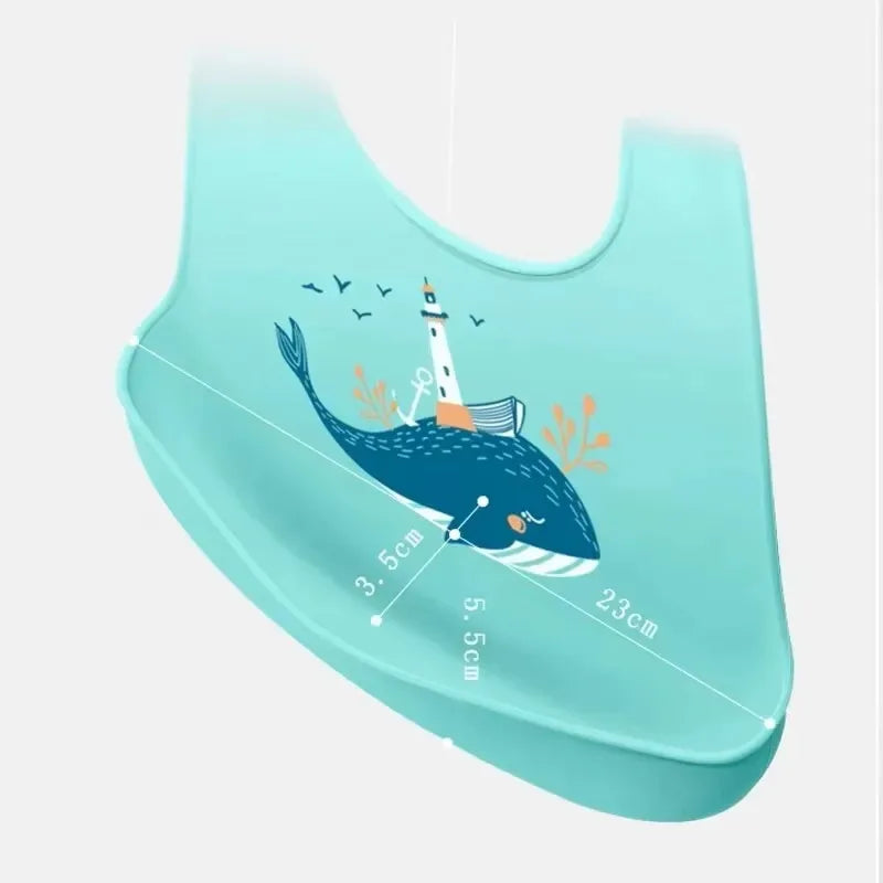 PANGDUBE Waterproof Silicone Baby Bibs Adjustable Cute Printed Design Soft Leak-Proof Feeding Bib BPA Free for Boys Girls