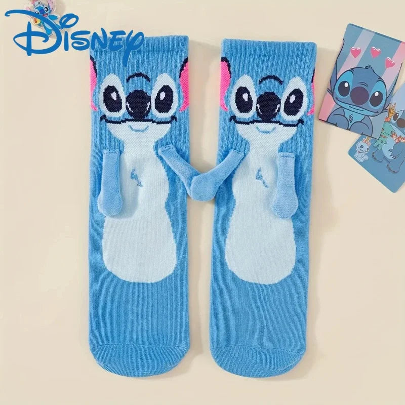 Stitch hand in hand sock sock female Japanese cartoon cartoon tube stack sock cute children Christmas sock gift