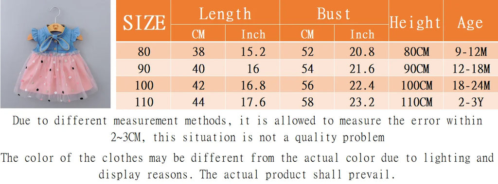 (Girls 0-3 Years Old)New Summer Girls Dress Small Flying Sleeve Bow Cowboy Work Pompous Past Polka Dot Color Sweet Princess Dres