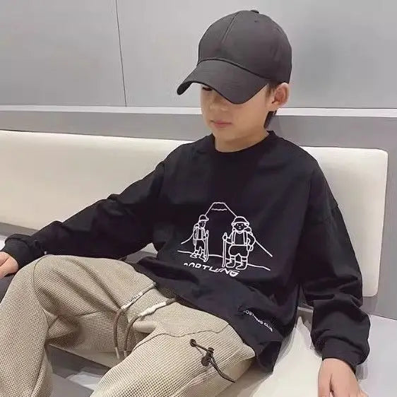 Cartoon Loose Top Kids Boys Clothes Tops Child T-shirt Children's Clothing 7 To 12 Years Spring Autumn Long Sleeve Oversized Boy