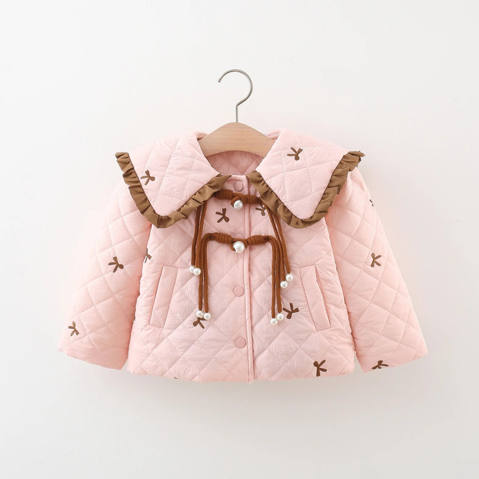 Winter New Sweet Bow Baby Girl Coat, Princess Style Thick And Warm Children'S Clothing Suitable For Babies Aged 1-4 Years
