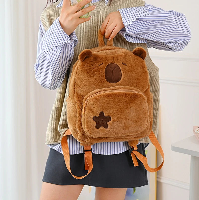 Capybara Backpack Cute Plush Shoulder Bag Dual-purpose bookpack Bag Cute Tote Backpack Large Capacity Student School Bag