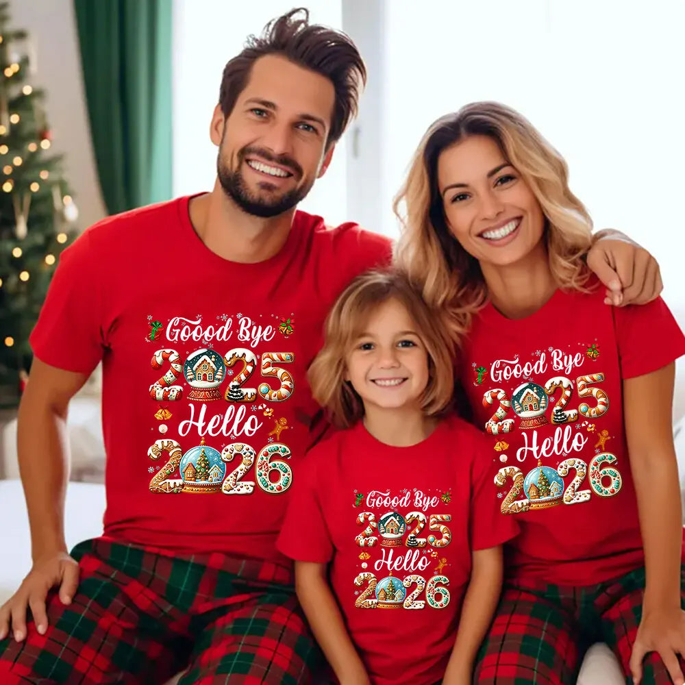 Goodbye 2025 Hello 2026 Family Christmas Matching Clothes T Mom Dad Daughter Son Tops Family Xmas Shirt Christmas Holiday Gift
