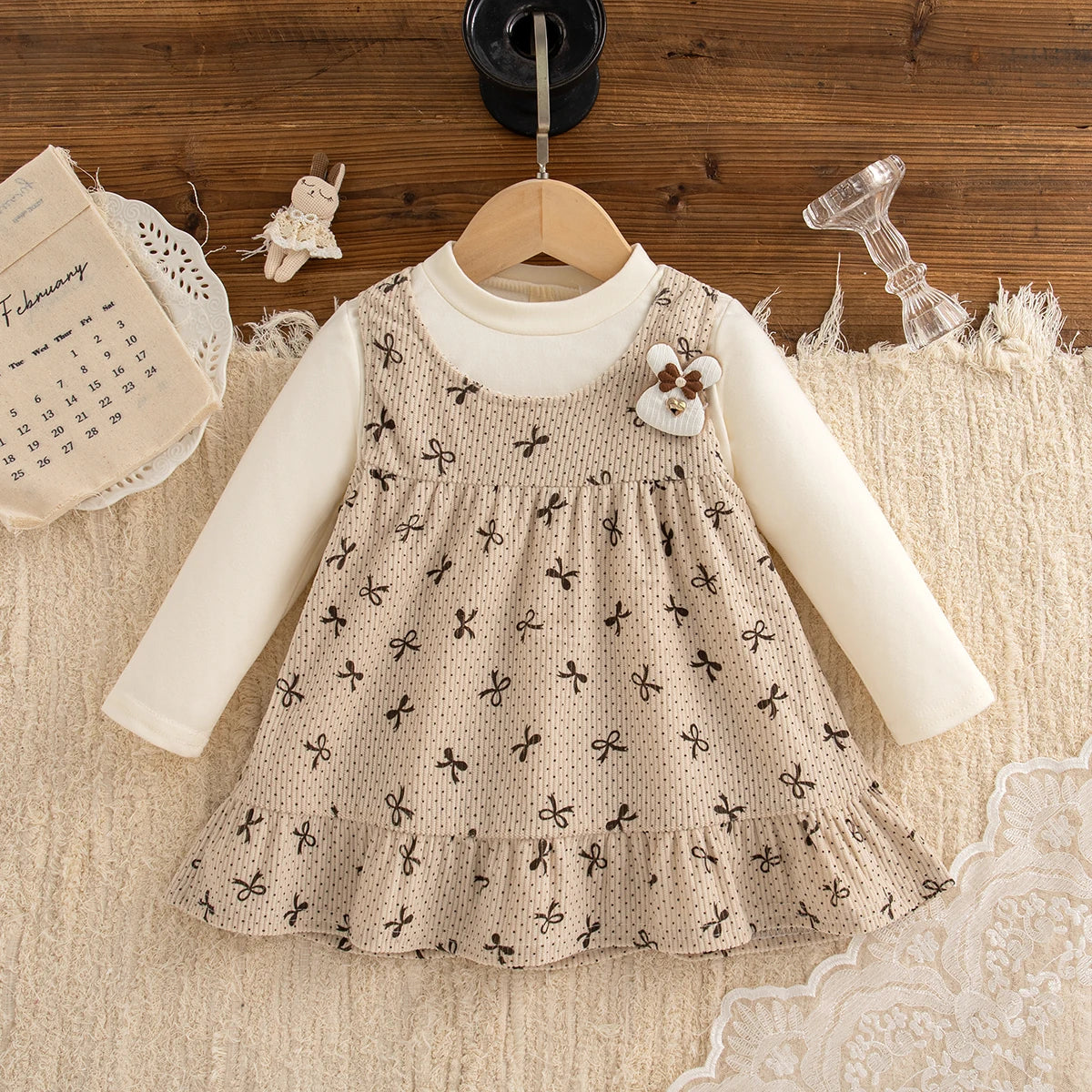 Autumn New Cute Bow Baby Girl Dress, Soft And Comfortable Children'S Clothing Suitable For 9 Months To 3 Years Old