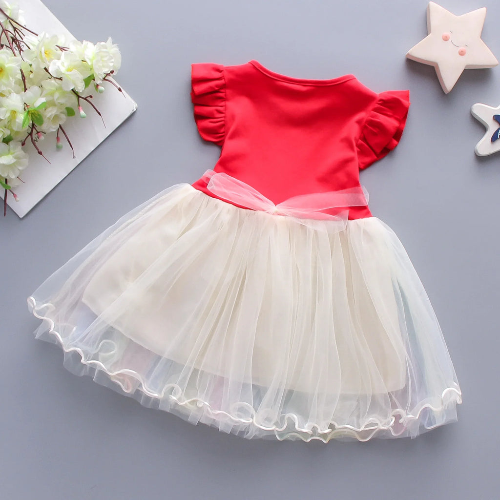 Summer Girls' Dress Children's Wear New Cartoon Cloud Little Horse Rainbow Gradient Mesh Sleeveless Children's Dress