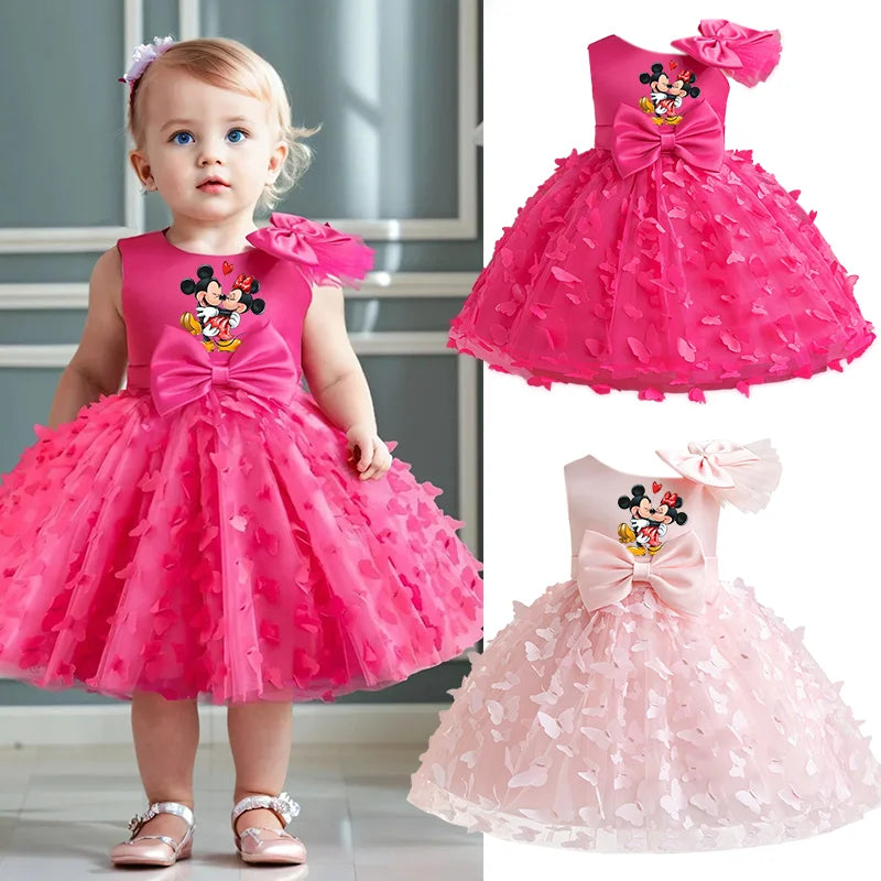 Mickey Minnie Mouse Girl Princess Dress Kid Clothes Party Birthday Outfits Evening Party Tulle Dress Wedding Wear Bowknot Dress