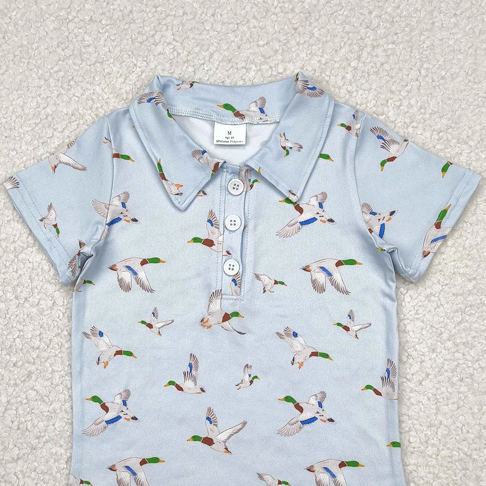 Baby Boys Light Blue Short Sleeve Button-Up Duck Polo Shirt Kids Tops Casual Breathable Clothing for Boys