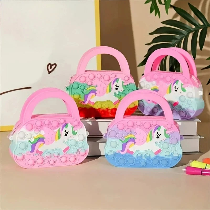 Unicorn Purses Handbag Fashion Fidgets Fashion Pop Purse Push Bubbles Fidget Toy Rainbow Wallet Ladies Bag Silica Bags for Girls