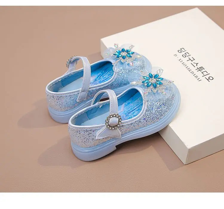 Disney Children's High Heel Princess Elsa Party LED Light Shoes Summer Girls Sandals Baby Girls' Crystal Blue Pink Shoes 23-34