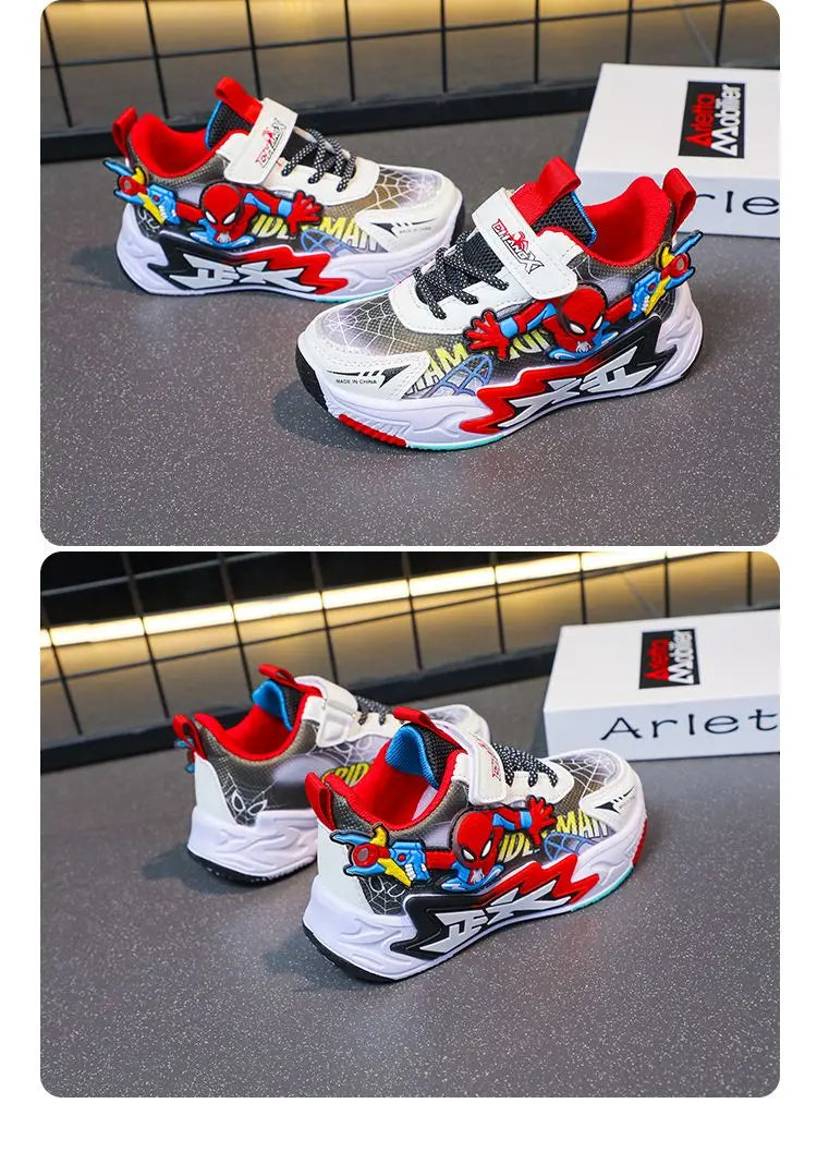 Kids'Casual Shoes Mesh Spider-Man Spring Shoes For Boys Flat Outdoor Basketball Anti-slip Breathable Blue Red Shoes Size 27-38