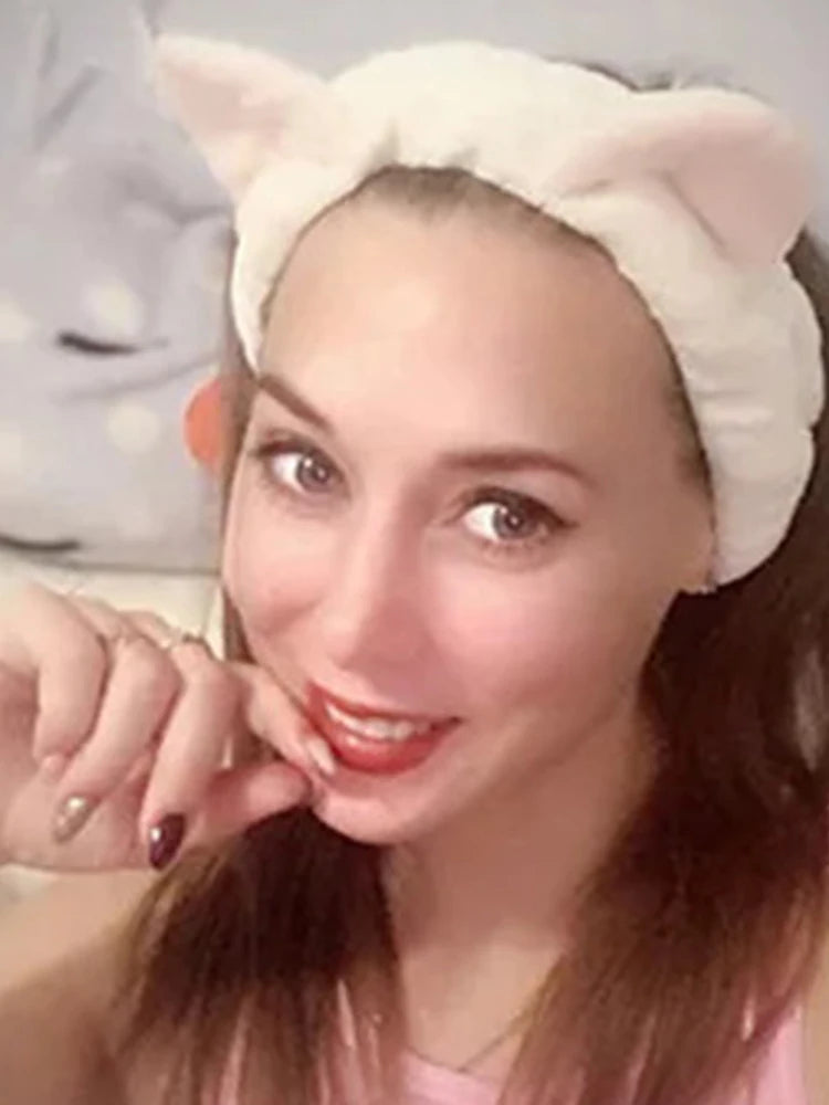 Hairband Cat Coral Plush Headband Cute Soft Hair Bow Headband Hairband Wash Face Makeup Headband Bandage Girl Accessories