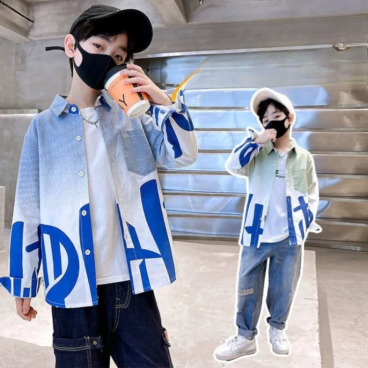 2025 Trendy Tween Boys Gradient Shirt Spring Autumn Summer Kids Clothing Hot Sale Unique Fashion Design